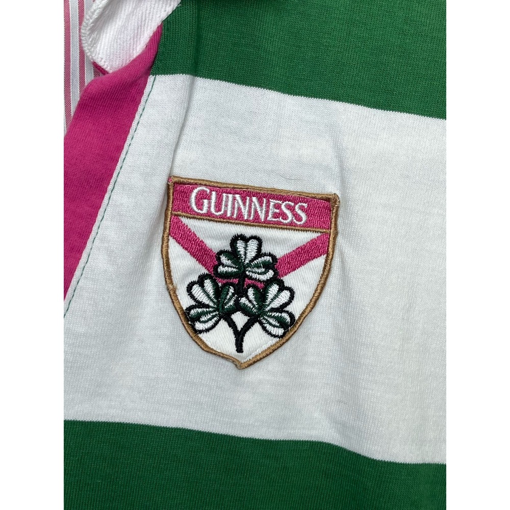 Guinness Green White Striped Polo with Pink Trim - Picture 2 of 8